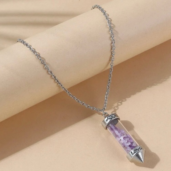 Amethyst Love Vial Tiny Lavender Float Stone Engrave Bottle Chakra Heart Pendant - Picture 8 of 16